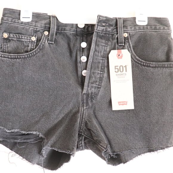 SOLD Levis 501 Women’s Shorts High Rise Button Fly Black Distressed Size 27 NWT - Picture 3 of 5